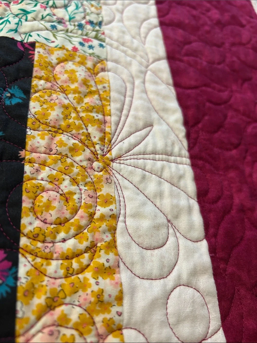 ONE OF A KIND-HANDCRAFTED Patchwork Floral Quilt - Multicolor